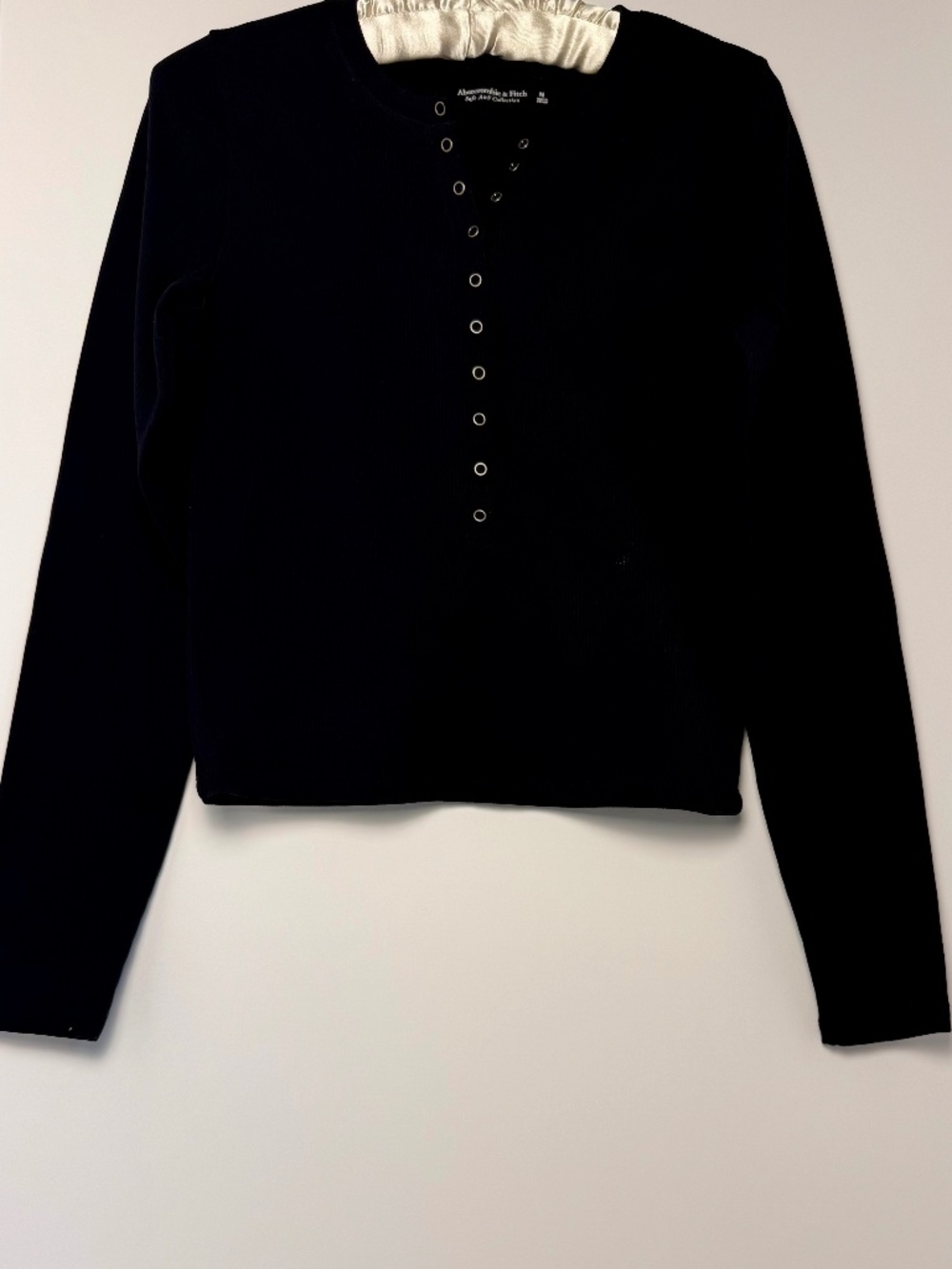 Abercrombie and Fitch Soft Long Sleeve Stretch Ribbed Black Shirt with Snaps